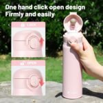 MUCR 17 oz / 500 ml Insulated Water Bottle, Stainless Steel Thermo Coffee Travel Mug, Thermal Cup with Snap Flip Lid, BPA Free for Hot and Cold Drinking, Pink - Image 3