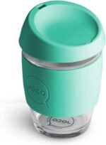JOCO 12oz Travel Friendly Eco-innovative Borosilicate Reusable Classic Glass Coffee Cups, Microwave Safe Travel Coffee Cup, 100% Plastic Free Thermal Shock Resistant Glass Mug (Blue Teal) - Image 3
