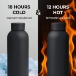 SuperGeneriX 17oz Matte Finish Stainless Steel Water Bottle | Vacuum Insulated Travel Bottle |12 hrs Hot & 18 hrs Cold| Smooth Rubber Finish Water Bottle (Black) - Image 7