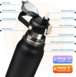 BJPKPK Insulated Water Bottles with Straw, 45 oz Stainless Steel Metal Water Bottle with One-handed Opening Lid, BPA Free Reusable Jugs for Gym Sports Outdoors, Black - Image 3