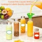 10 oz Glass Water Bottles with Lids - 6 Pack Reusable Leak Proof Juice Bottles with Stainless Steel Caps - Drinking Jars for Juicing, Milk - Includes 6 colorful labels, 1 Folding Funnel, 1 Brush - Image 5
