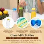 10 oz Glass Milk Bottles with Lids & Straws (9 Pack) Small Airtight Glasses with Caps, Reusable Juicing Bottles for Yogurt, Water, Juice, Smoothies, Drinking, Kids Lunch, Mini Vintage Jars, Container - Image 3