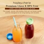 10 oz Glass Milk Bottles with Lids & Straws (9 Pack) Small Airtight Glasses with Caps, Reusable Juicing Bottles for Yogurt, Water, Juice, Smoothies, Drinking, Kids Lunch, Mini Vintage Jars, Container - Image 7