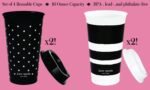 Kate Spade New York Black/White Reusable Travel Tumbler Set of 4, 16 Ounce BPA-Free Plastic Cups with Lids, Coffee Mugs for Hot or Cold Drinks, Dots and Stripes - Image 3