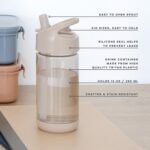 3 Sprouts Recycled Plastic Kids Water Bottle, Eco-Friendly Kids Bottle with Straw, Leak-Proof, BPA Free, Lightweight for School, Sports, Modern Designs for Boys & Girls - Taupe - Image 4
