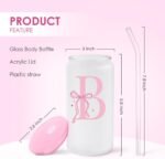 SANDJEST Monogrammed Glass Drinking Can Cup with Acrylic Lid and Straw, Personalized Frosted Iced Coffee Tumbler 16oz, Monogram Initial Gifts for Women Girls on Birthday (B) - Image 3