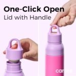 CAROTE 19 oz One-Click Open Insulated Water Bottle & 21 oz Tumblers with Lid and Straw, Double-Wall Insulated Stainless Steel, Leakproof Lid with Handle, Essential for Travel, School(Rose Pink) - Image 4