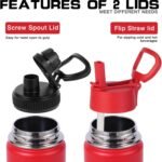 Volhoply 20oz Insulated Stainless Steel Water Bottle with Straw Lid, Kids Wide Mouth Double Wall Vacuum Cups with Handle,Reusable Outdoor Sports Metal Bottles,Travel Flask Keep Cold&Hotd(Red,1) - Image 3