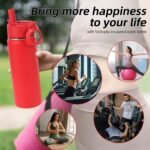 Volhoply 20oz Insulated Stainless Steel Water Bottle with Straw Lid, Kids Wide Mouth Double Wall Vacuum Cups with Handle,Reusable Outdoor Sports Metal Bottles,Travel Flask Keep Cold&Hotd(Red,1) - Image 6