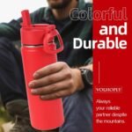 Volhoply 20oz Insulated Stainless Steel Water Bottle with Straw Lid, Kids Wide Mouth Double Wall Vacuum Cups with Handle,Reusable Outdoor Sports Metal Bottles,Travel Flask Keep Cold&Hotd(Red,1) - Image 7