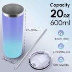 Volhoply 20 oz Skinny Tumbler with Lid and Straw, Stainless Steel Straight Tumblers Cup, Vacuum Insulated Coffee Mug for Home, Office, Travel, DIY (Purple Bule,1 Pack) - Image 3
