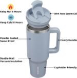 BJPKPK Tumbler With Handle And Straw 40oz Insulated Tumbler Cups With Lid Stainless Steel Travel Coffee Mug,Modern Blue - Image 3