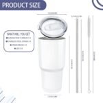 YOUKE OLA 8 Pack Sublimation Tumbler Blank White Bulk Stainless Steel Double Wall Vacuum Insulated Coffee Travel Tumbler Car Cups with Straws, 30oz - Image 3