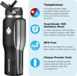 SENDESTAR 40oz Stainless Steel Water Bottle(Cold for 48 Hrs, Hot for 24 Hrs),Double Wall Vacuum Insulated Bottle with Straw Lid, Spout Lid and Flex Cap, Fit in Any Car Cup Holder,Black - Image 3
