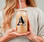4MELLY Monogrammed Initial Glass Cup Personalized Gifts for Women 16oz Initial Letter Glass Cups w/Lids Straws Birthday Valentine Mothers Day Gift for Her, A - Image 3