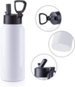 PYD Life 2 Pack Sublimation Blank Tumbler 32 OZ White Vacuum Flask Stainless Steel Sports Wide Mouth Water Bottle with Straw and Portable Handle - Image 3