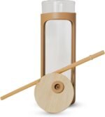 haelo 20oz Glass Tumbler Water Bottle, Iced Coffee Cup with Straw, Silicone Protective Sleeve, Bamboo Lid Reusable BPA Free (Amber) - Image 3