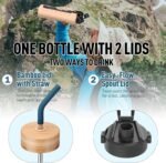 NOLOGLAZIC 24oz Glass Water Bottle with Straw and 2 Lids-Bamboo and Spout Lid, Borosilicate Glass Water Bottle with Silicone Sleeve and Time Marker,BPA Free & Cupholder Friendly,Dark Blue - Image 3