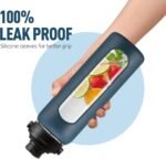 NOLOGLAZIC 24oz Glass Water Bottle with Straw and 2 Lids-Bamboo and Spout Lid, Borosilicate Glass Water Bottle with Silicone Sleeve and Time Marker,BPA Free & Cupholder Friendly,Dark Blue - Image 5