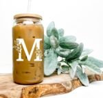 Personalized Tumbler, Monogrammed Can Glass Cups with Bamboo Lids and Straws, Customized Gifts for Women, Cute Design Initial Iced Coffee glasses, Custom Letter Mug, Birthday Bridesmaid, R - Image 5