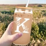 Personalized Tumbler, Monogrammed Can Glass Cups with Bamboo Lids and Straws, Customized Gifts for Women, Cute Design Initial Iced Coffee glasses, Custom Letter Mug, Birthday Bridesmaid, R - Image 6