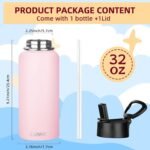 MEZMUT Insulated Water Bottle with Straw 32 oz Metal Water Bottle Leakproof Travel Stainless Steel Water Bottles Reusable Double Wall Gym Sports Cup Flask for Camping Hiking, Pink - Image 3
