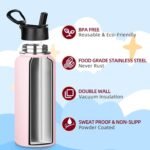 MEZMUT Insulated Water Bottle with Straw 32 oz Metal Water Bottle Leakproof Travel Stainless Steel Water Bottles Reusable Double Wall Gym Sports Cup Flask for Camping Hiking, Pink - Image 4