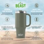 Beast 42 oz Tumbler with Handle Stainless Steel Vacuum Insulated Coffee Ice Cup Double Wall Travel Flask (Army Green) - Image 4