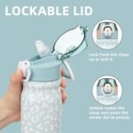 Konokyo Insulated Water Bottle with Straw and Carry Loop,18 oz Stainless Steel Double Wall Vaccum Metal Water Flask with Leak-proof Lid,Light Blue Leopard - Image 3