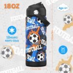 Boys Soccer Water Bottle for School，Kids 18 oz Insulated Stainless Steel Cup with Straw, Double-Wall Vacuum Leakproof - Image 3