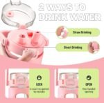 BLUEGO 32oz Glass Water Bottle with Handle and Straw|Leakproof Sports Glass Bottle with Time Marker and Silicone Sleeve|Glass Drinking Bottle for Travel, Gym, Workout, Pink - Image 4