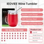 IEOVIEE 32 Pack 12oz Stainless Steel Bulk Wine Tumblers with Lids and Straws, Vacuum Insulated Double Wall Travel coffee/beer mugs, Powder Coated Tumbler Bulk Cup for Cold and Hot Drinks(Red) - Image 3