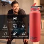 Reebok Stainless Steel Water Bottle With Straw & Athletic Design - Insulated Water Bottles 32 oz - Double Wall Vacuum Insulated Sports Water Bottle With Straw, BPA Free (Red) - Image 4