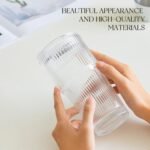 KEMORELA 20oz Ribbed Glass Tumbler with Straw and Lid 4Pcs，Coffee Bar Accessories，Reusable Iced Coffee Cups with Lids, Wide-Mouth Leak Proof Tumbler Drinking Glasses for To Go Iced Coffee - Image 3