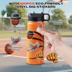 RhythmFit Basketball Gifts for Boys – 18 oz Basketball Water Bottle with 100 PCS Stickers, Stainless Steel Insulated Bottle, Sports Gear & Stuff for Boys - Image 5