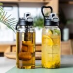 Aurfedes 35oz Glass Water Bottles with Time Marker & Straw, BPA-Free Leakproof Glass Drinking Bottles with Protective Sleeve & Tea Infuser for Office Travel Sport (4PCS) - Image 7