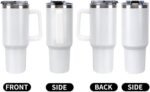 Customized 40OZ Portable Cup with Handle for Home Office Car, Leak Resistant Outdoor Indoor Water Bottle Customization, Custom Travel Bottles with Straw Lip and Soft Straw Brush, BlankWhite - Image 3