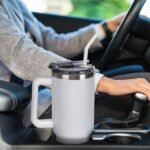 Customized 40OZ Portable Cup with Handle for Home Office Car, Leak Resistant Outdoor Indoor Water Bottle Customization, Custom Travel Bottles with Straw Lip and Soft Straw Brush, BlankWhite - Image 6