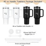 4 Pack 40 Oz Tumblers with Handle Bulk, Double Wall Vacuum Insulated Stainless Steel Tumblers with Lid and Straw, 40 oz Cups with Silicone Spill Proof Stopper Set (Black-2,White-2) - Image 5