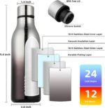 BJPKPK Insulated Water Bottles, 18 oz Stainless Steel Metal Water Bottle with Strap, BPA Free Leak Proof Jugs, Mugs, Flasks, Reusable Thermal Flasks for Sports & Travel, Silver Miner - Image 4