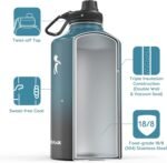 Coolflask 128 oz Gallon Water Bottle Insulated with Straw&3 Lids, Water Jug Large Stainless Steel Metal Vacuum Wide Mouth for Sports, Gym or Office, Non-BPA Keep Cold 48H Hot 24H, Samurai Cyan - Image 3