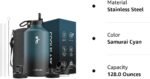 Coolflask 128 oz Gallon Water Bottle Insulated with Straw&3 Lids, Water Jug Large Stainless Steel Metal Vacuum Wide Mouth for Sports, Gym or Office, Non-BPA Keep Cold 48H Hot 24H, Samurai Cyan - Image 6