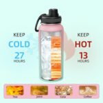SASEUM Insulated Stainless Steel Water Bottles 32oz with Spout Lids Metal Vacuum Thermal Large Water Jug Leak-proof Reusable Flask for Sports Gym and Travel,Pink-Green - Image 6