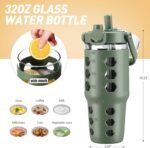 MUKOKO 32 oz Glass Tumbler with Straw,Glass Water Bottles with Time Marker,Iced Coffee Cup with Silicone Sleeve,Motivational Drinking Bottles,Leakproof-Olive - Image 4