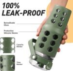 MUKOKO 32 oz Glass Tumbler with Straw,Glass Water Bottles with Time Marker,Iced Coffee Cup with Silicone Sleeve,Motivational Drinking Bottles,Leakproof-Olive - Image 5