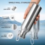 Volhoply 26oz Uninsulated Single Walled Water Bottle, Stainless Steel Reusable Water Bottles with Handle & Carabiner, BPA Free Wide Mouth Water Bottles for Gym Sports Camping（Sliver,1） - Image 6