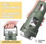 BLUEGO 32oz Glass Water Bottle with Handle and Straw|Leakproof Sports Glass Bottle with Time Marker and Silicone Sleeve|Glass Drinking Bottle for Travel, Gym, Workout, Olive - Image 4