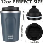WETOWETO 12oz Reusable Coffee Cup, Coffee Travel Mug with Lid, Spill Proof Thermal Mug, Double-Walled Insulated Cup, Stainless Steel Portable Cup for Hot and Cold Drinks(Blue) - Image 3