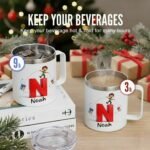 Personalized Kids Mug for Boys with Custom Name, Fun Paint Splash Initial Cup - 14oz Insulated Stainless Steel Tumbler with Handle & Lid, Creative Christmas Stocking Stuffer & Birthday Gift (B67) - Image 6