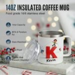 Personalized Kids Mug for Boys with Custom Name, Fun Paint Splash Initial Cup - 14oz Insulated Stainless Steel Tumbler with Handle & Lid, Creative Christmas Stocking Stuffer & Birthday Gift (B67) - Image 7
